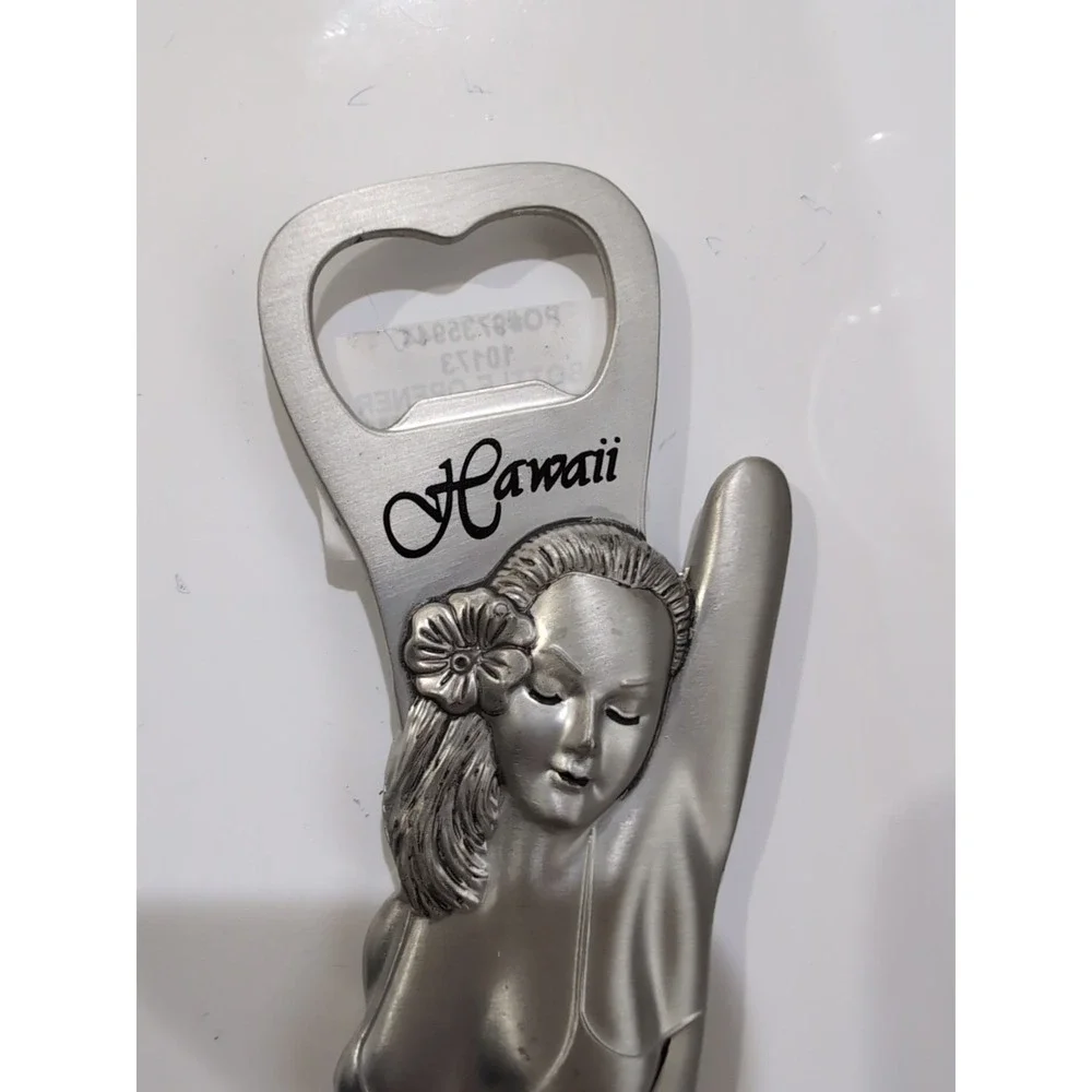 Hawaii Beer Bottle Opener WomanBikini‎ Tropical Flower Pewter Magnet 6